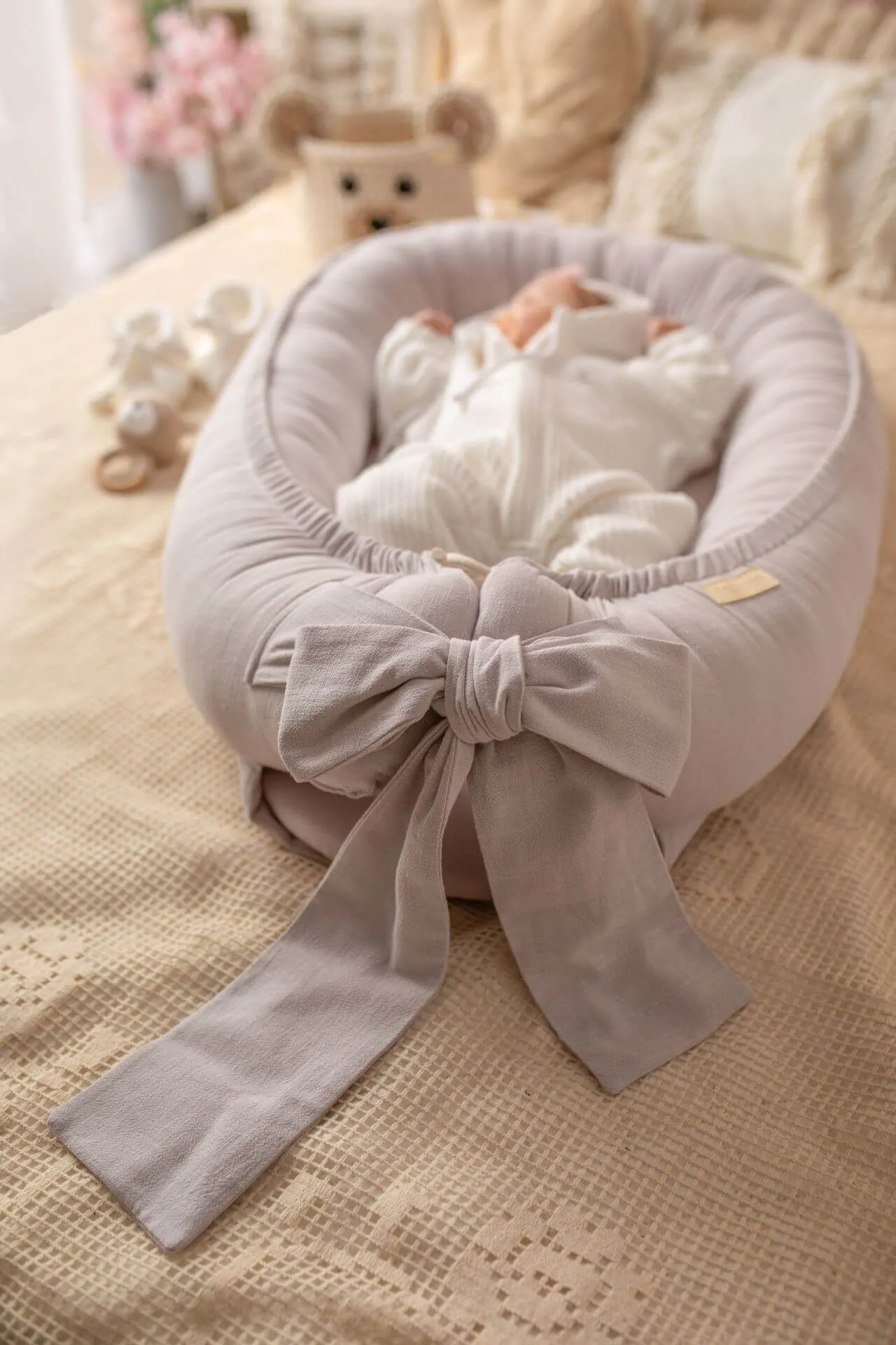 Soft Linen Handmade Baby Nest - Greige