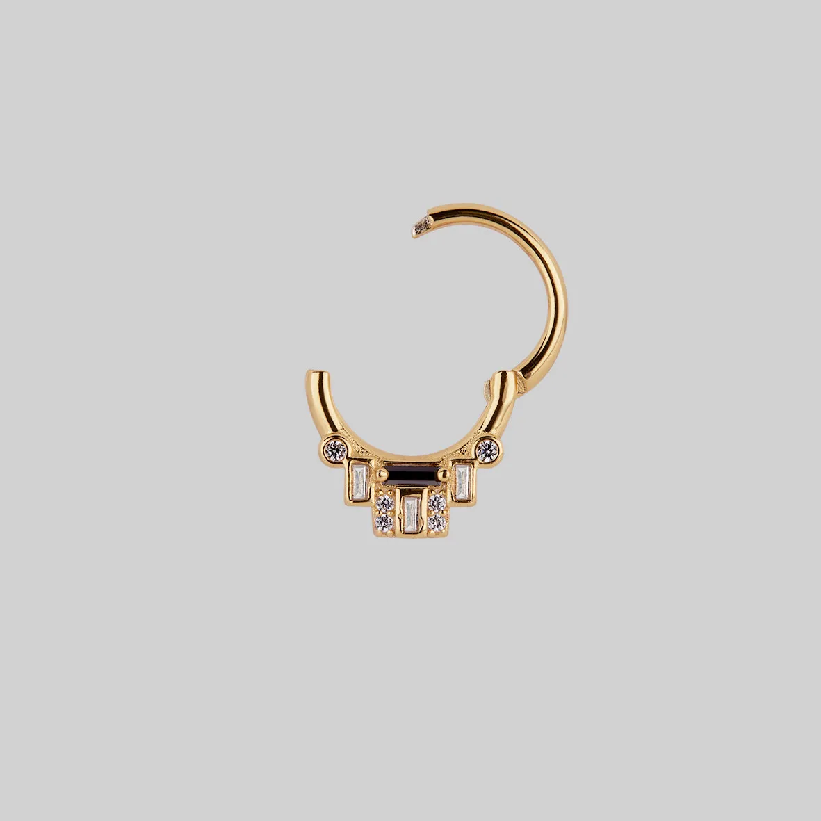 STATELY. Deco Black Spinel Septum Clicker Ring - Gold