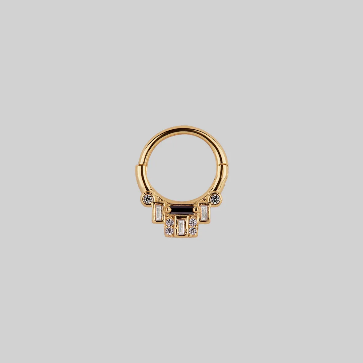 STATELY. Deco Black Spinel Septum Clicker Ring - Gold