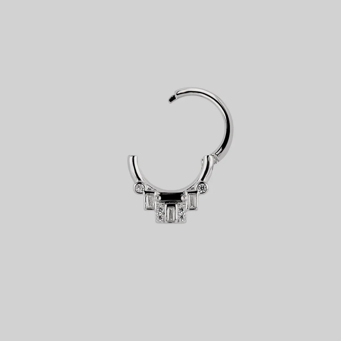 STATELY. Deco Black Spinel Septum Clicker Ring - Silver