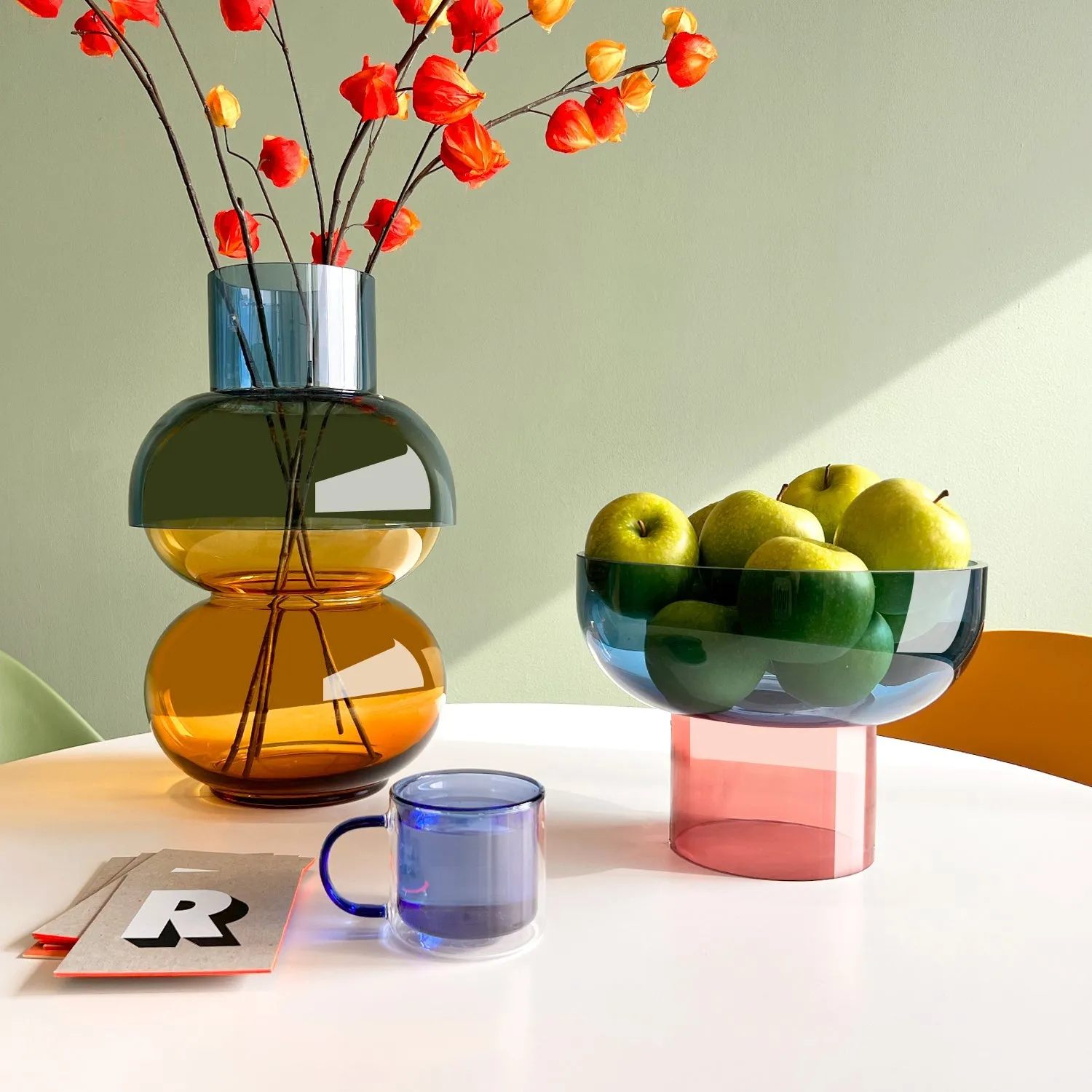 Tip Top Glass Bowl Big Blue and Pink - Bowl - Reversible - Dual Sided - Soda Lime Glass