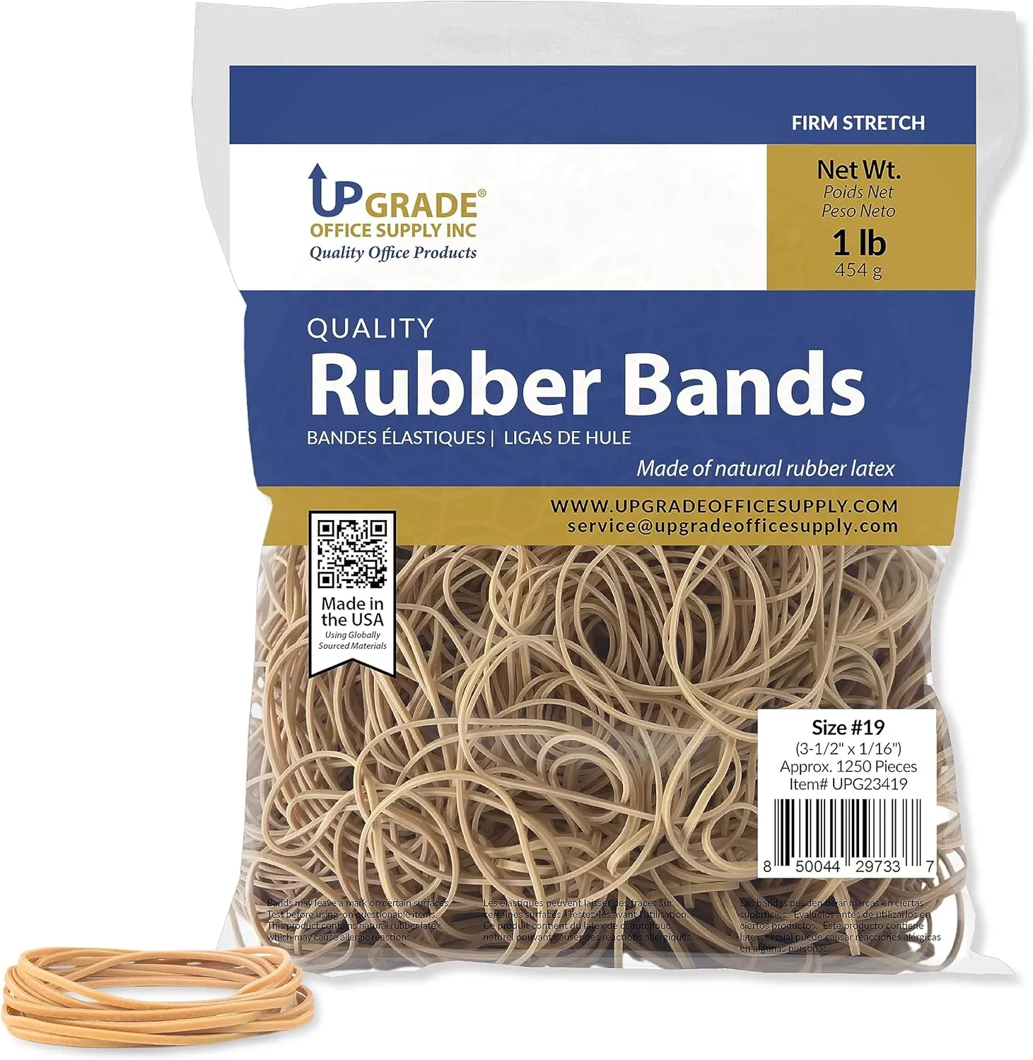 Upgrade Office Supply Rubber Bands, Size 19 (3-1/2 x 1/16), 1 lb, USA