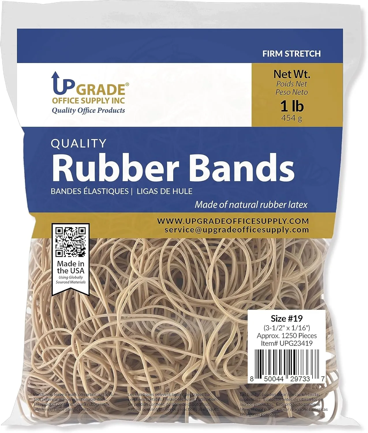 Upgrade Office Supply Rubber Bands, Size 19 (3-1/2 x 1/16), 1 lb, USA