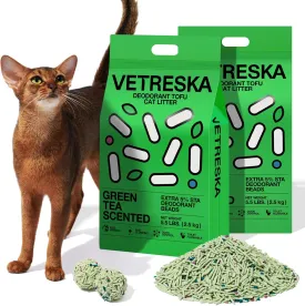 VETRESKA Tofu Cat Litter,Natural Kitty Litter Strong Clumping Flushable Cat Litter Pellets Ultra Absorbent,Odor Control,Dust-Free,Low Tracking Eco-Friendly Tofu Litter,Greentea(5.5lb2bags)