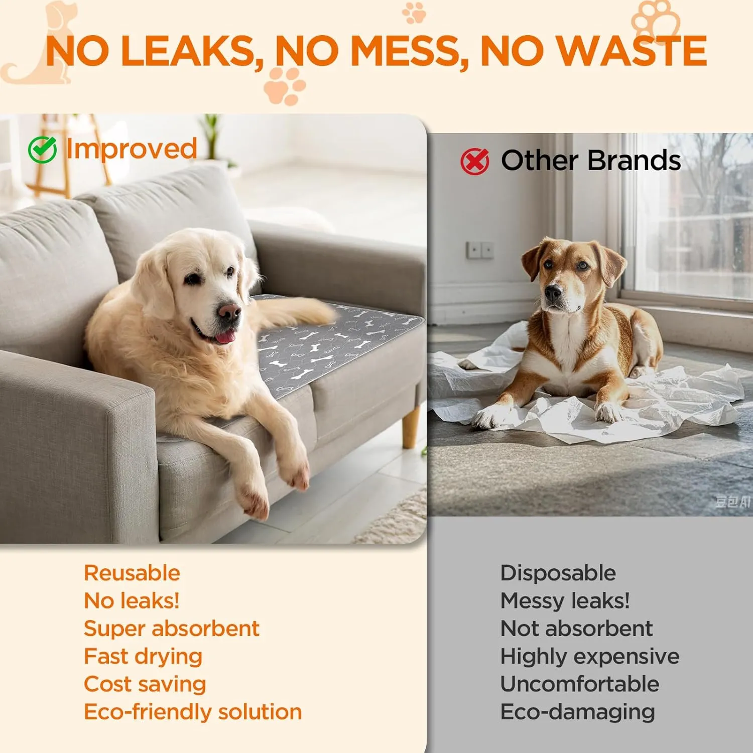 Washable Pee Pads for Dogs, 2Pcs Reusable Puppy Pads , Absorbent Dog Training Pads,100% Waterproof Non-Slip Whelping Pads Dog Playpen Indoor Dog Cage Pads Couch Cover,Pet Supplies 31x36