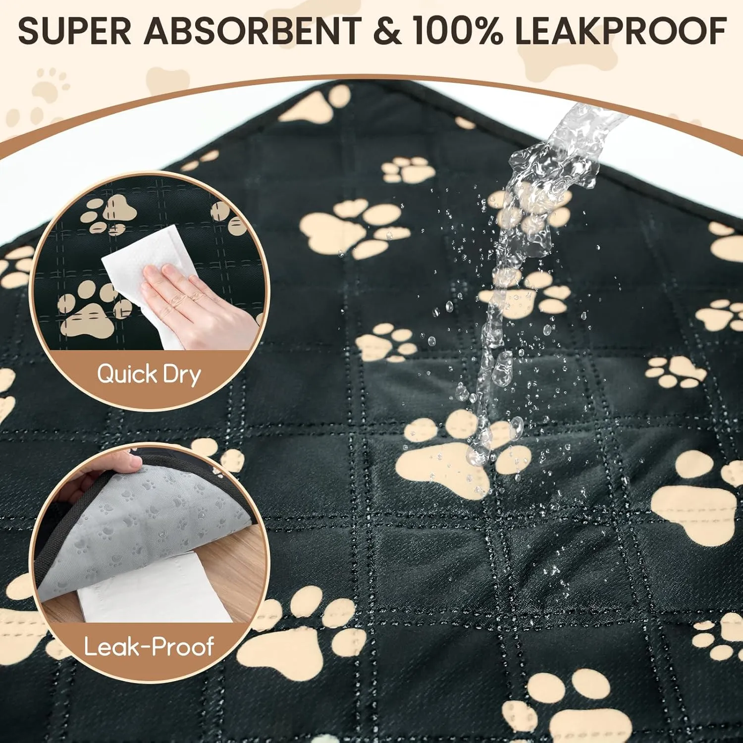 Washable Pee Pads for Dogs - 3 Pack Extra Large Reusable Puppy Pads with Super Absorbent - Waterproof Non Slip and Leakproof Pet Training Pads for Potty,Crate,Playpen,Whelping Box(36"x48")
