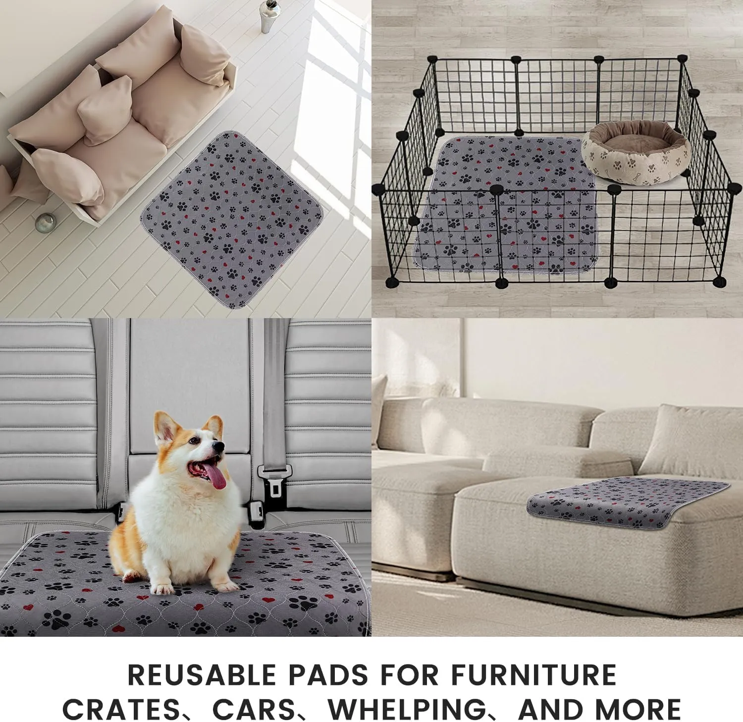 Washable Pee Pads for Dogs,4 Pack Extra Large 24"x24" Super Absorbent Reusable Puppy Pads,Non-Slip 100% Waterproof Dog Pee Pads,Pet Training Pads for Couch, Crate,Potty Training,Floor