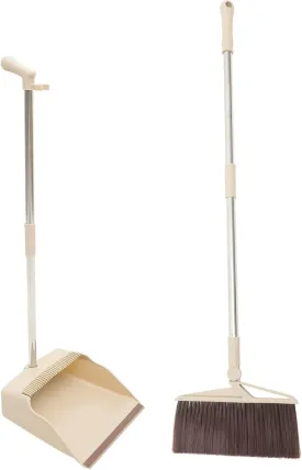 Yardwe 1 Set Pan Lobby Home Stainless Handle Office Sweeping Kit Use Hand Steel Stand Household Cleaner Device Combo Standing Upright Brush for and Broom Supplies Dustpan Scoop Sweep B