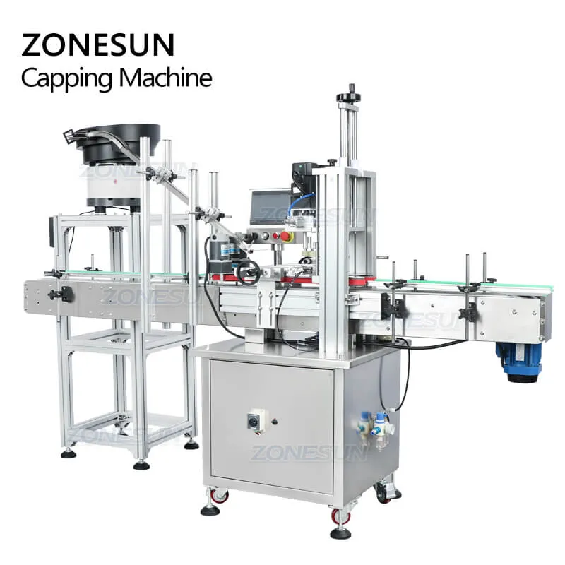 ZS-XG16P Automatic Plastic Juice Cosmetic Spray Bottle Cap Screwing Capping Machine With Vibratory Bowl Cap Sorter
