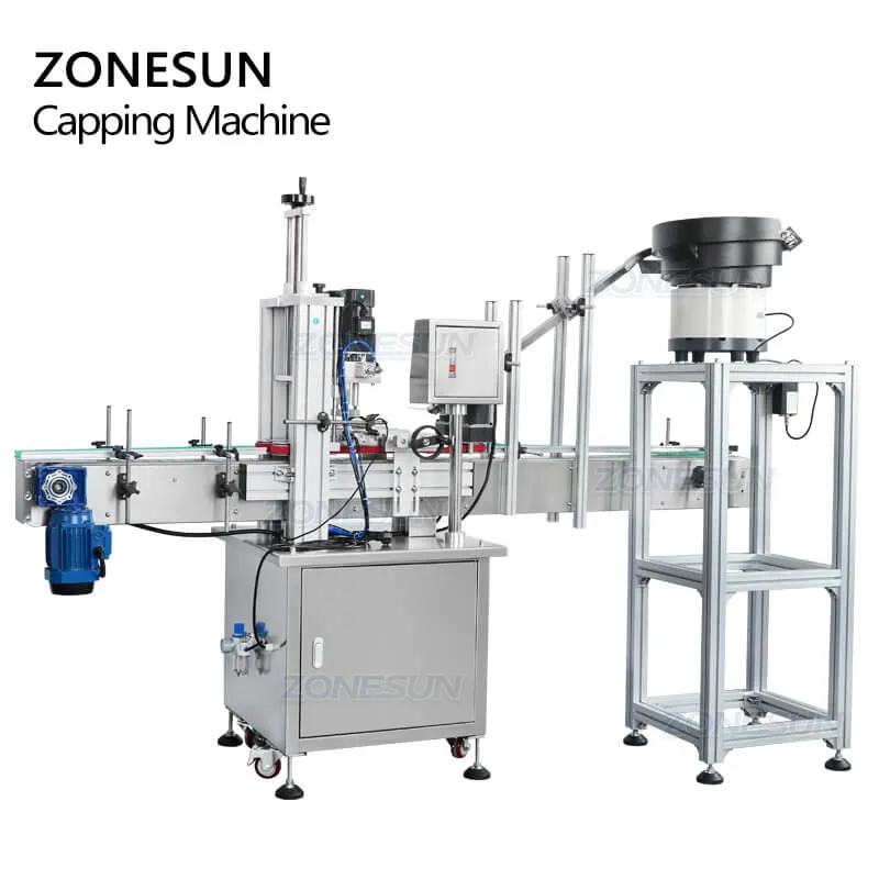 ZS-XG16P Automatic Plastic Juice Cosmetic Spray Bottle Cap Screwing Capping Machine With Vibratory Bowl Cap Sorter